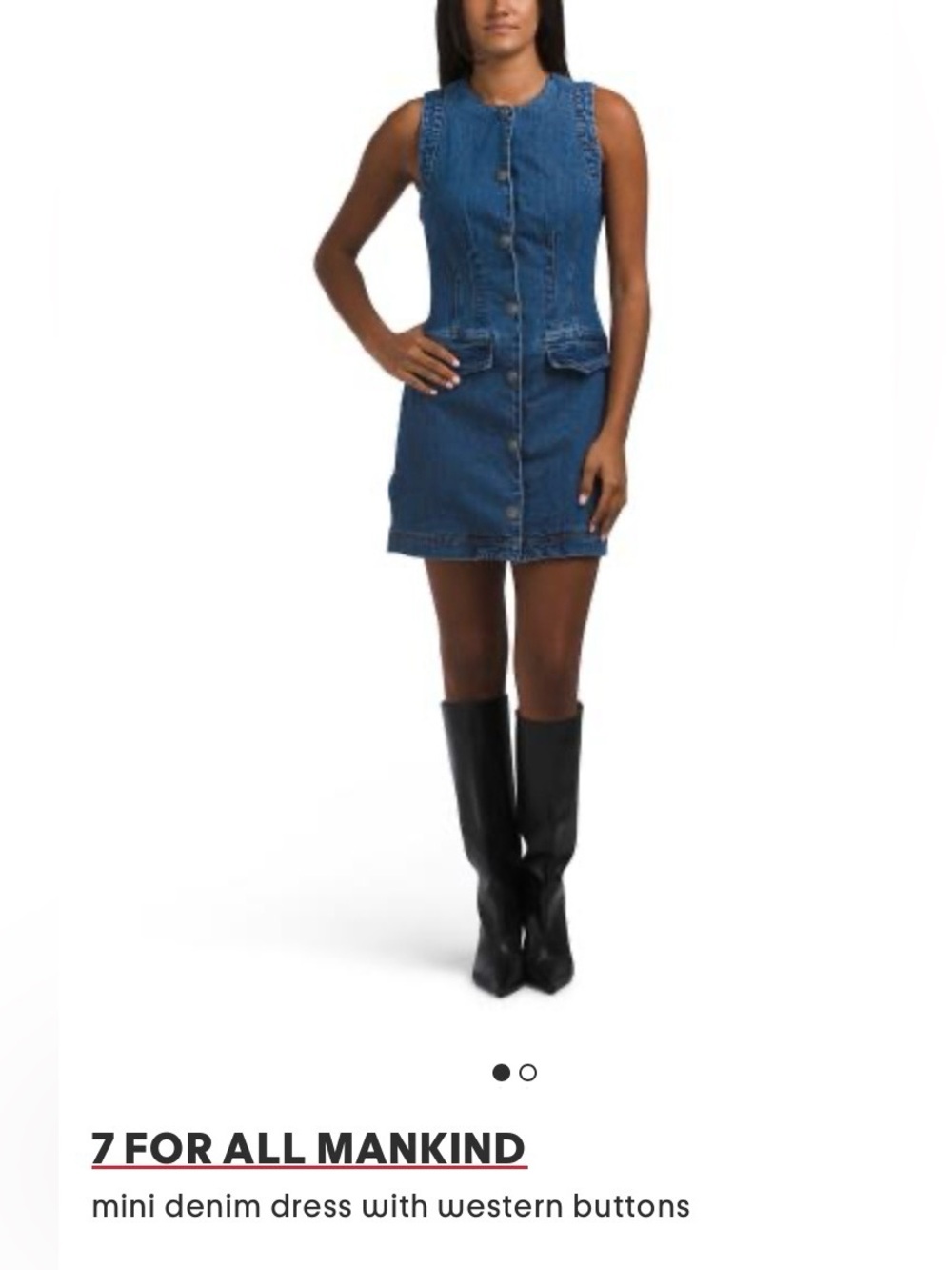NWT 7 For All Mankind Western Denim Mini Dress 2 Silver/Turquoise Stud Buttons